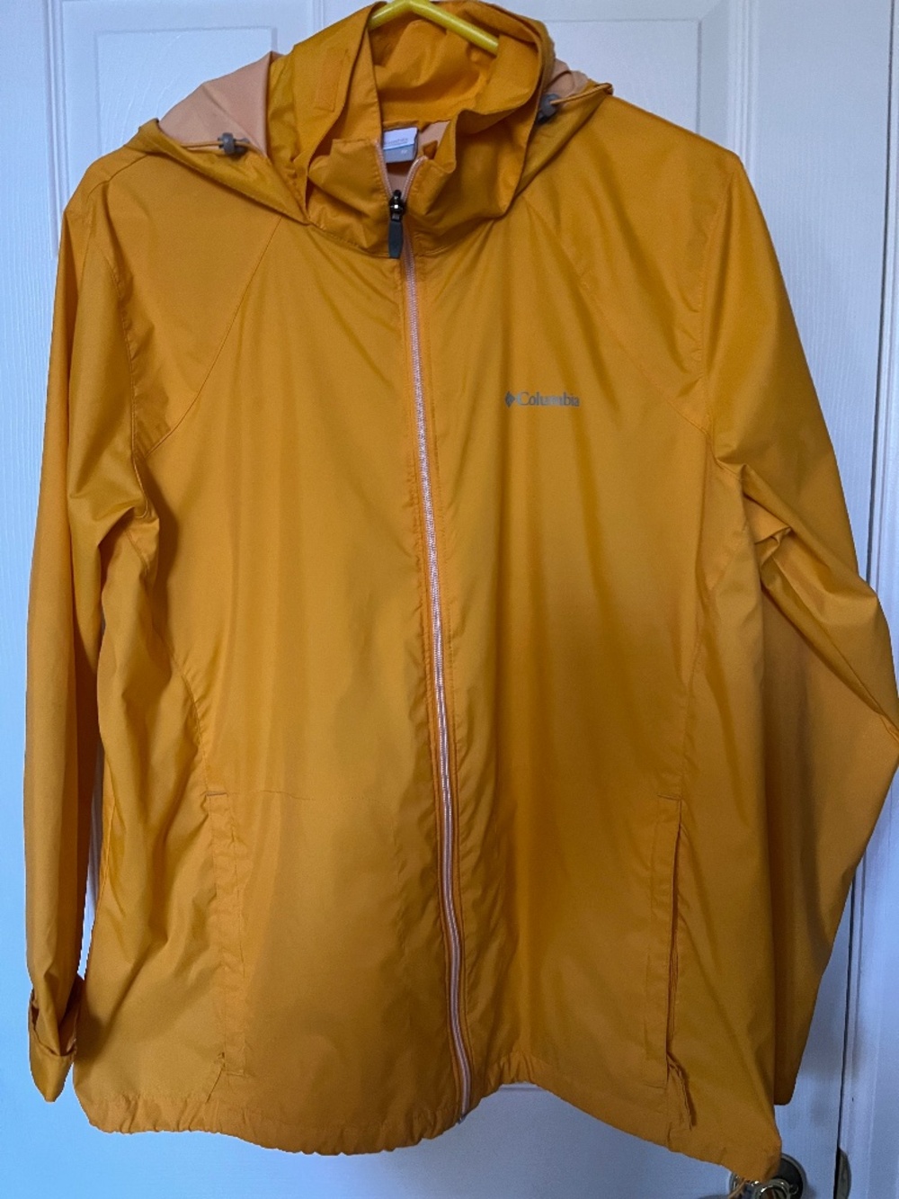 EUC 1X Columbia Women’s Packable Rain/Wind Jacket Yellow Hood Full Zip